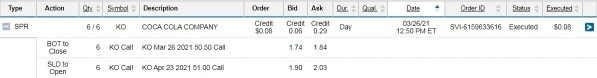 March 26th, End-of-month update on $KO diagnal spread