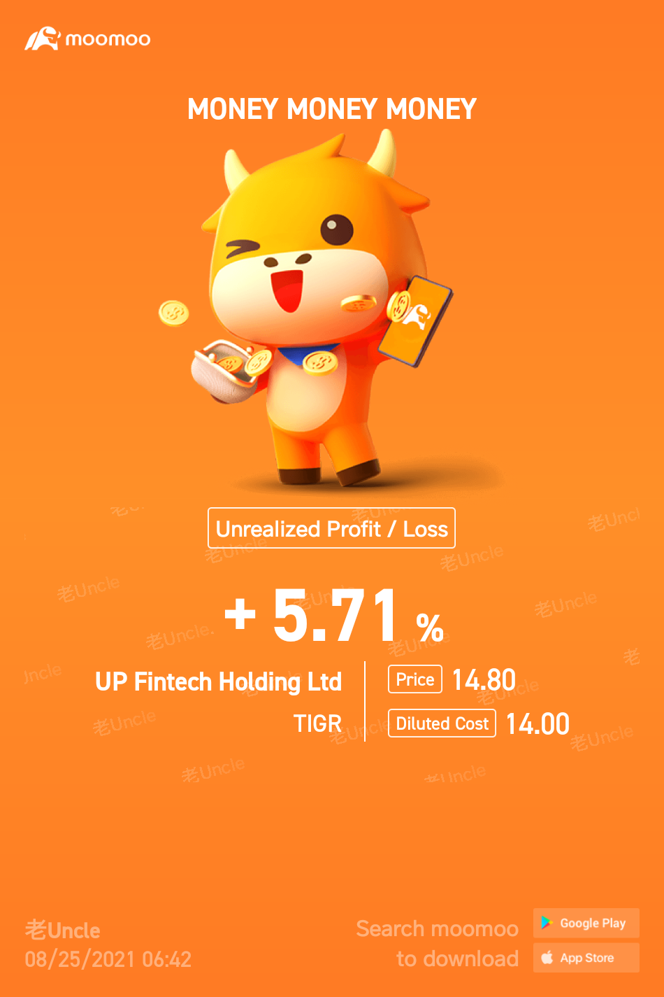 $UP Fintech(TIGR.US)$ 老uncle normally 50c to a dollar zhao liao but this time wait patiently for 18.18 due to holkkie "bad influence&qu...