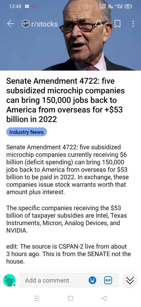 Breaking news. US Senate approves 53 billion FY2022 for Microchips companies