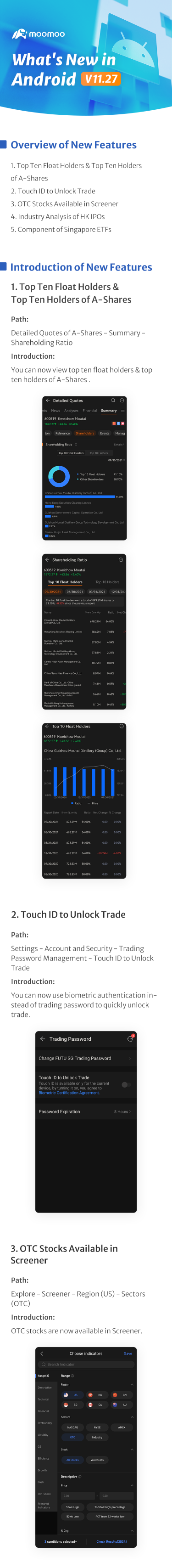 What's New: OTC Stock Screener And Top Holders of A-Shares Viewable in Android v11.27