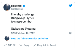 Vote Now | Elon Musk challenges Vladimir Putin for 'single combat', says 'stakes are Ukraine'