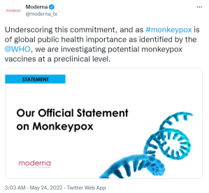 モデルナ社は、猿痘ワクチンの開発を開始すると発表しました。