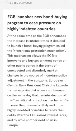 人为地支撑债券市场。看来欧洲央行要买入欧洲的债券市场。幸运的是，他们现在的价格非常便宜
