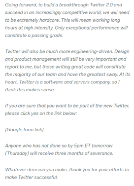 Read the midnight email Elon Musk sent Twitter staff telling them to work 'long hours at high intensity' – or quit