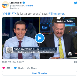 CNBCのジム・クレイマーがFTXのサム・バンクマン・フリードを“完全な詐欺師”として酷評