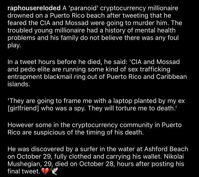 4th Crypto Billionaire Found Dead Near Beach In San Juan, Puerto Rico.