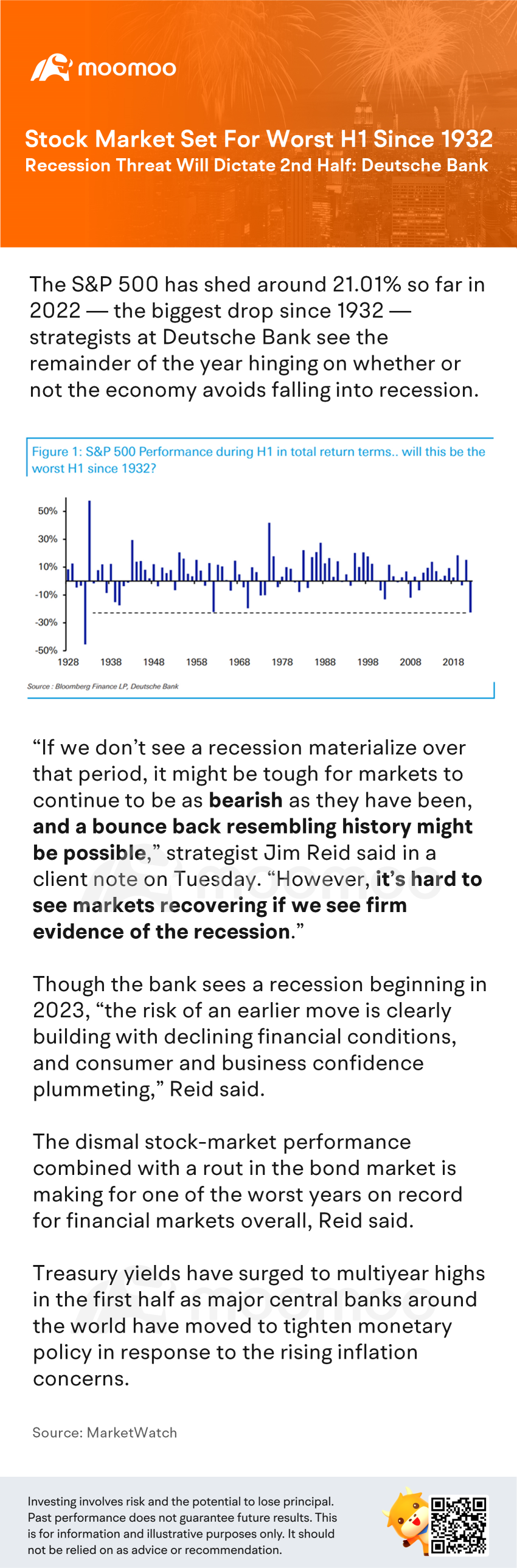株式市場は1932年以来、最悪の上半期を迎える。景気後退の脅威が2つ目の半分を決定する：ドイツ銀行