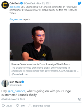 Elon Musk challenges Binance CEO over Dogecoin glitch