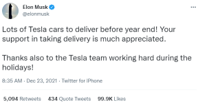 Musk praises team for 'Working hard during holidays'