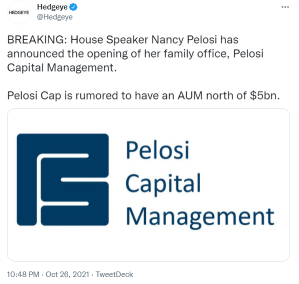 推特精选 | 佩洛西宣布佩洛西资本管理公司开业