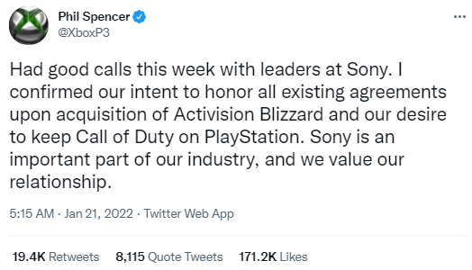 Tweet You Retweeted Phil Spencer Had good calls this week with leaders at  Sony. I confirmed