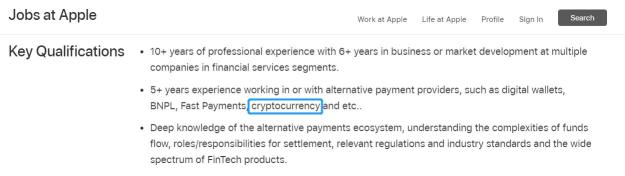 Apple is hiring crypto savvy