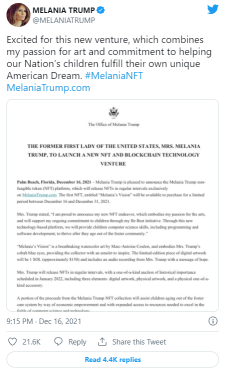Melania Trump is releasing an NFT that will cost 1 SOL each