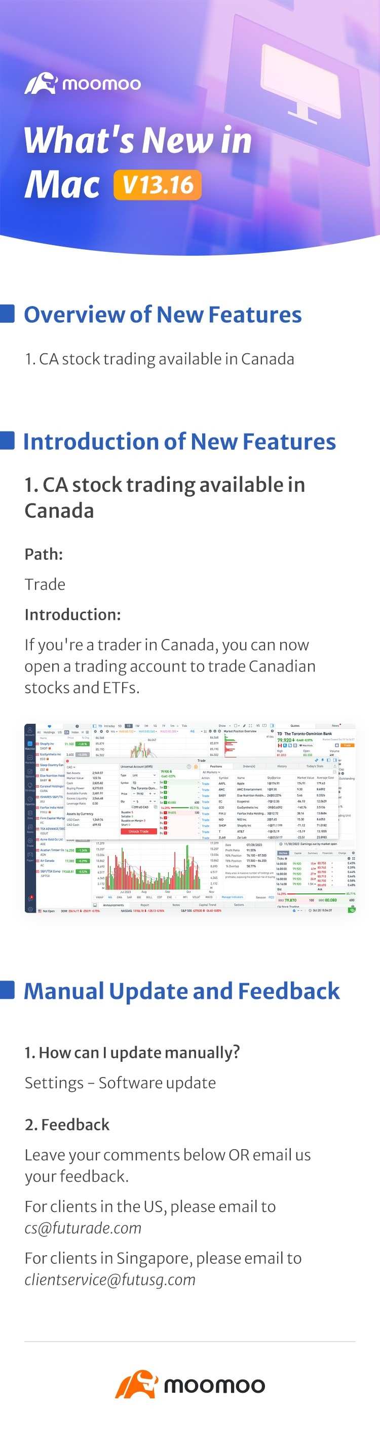 What's New: CA stock trading available in Canada in Mac v13.16