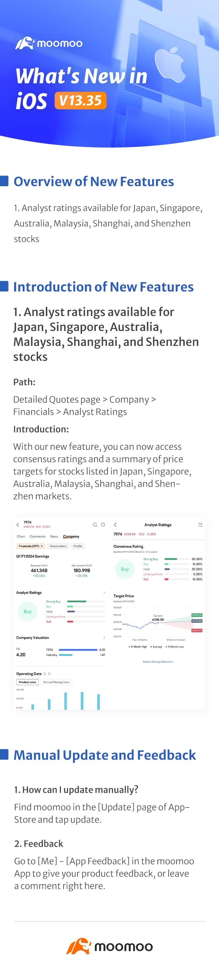 What's New: Analyst ratings available for Japan, Singapore, Australia, etc. in iOS v13.35