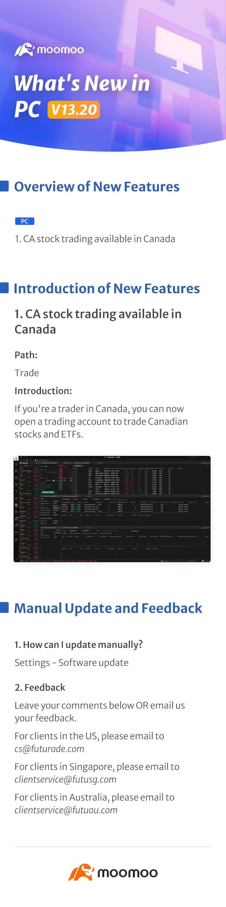 What's New: CA stock trading available in Canada in PC 13.20