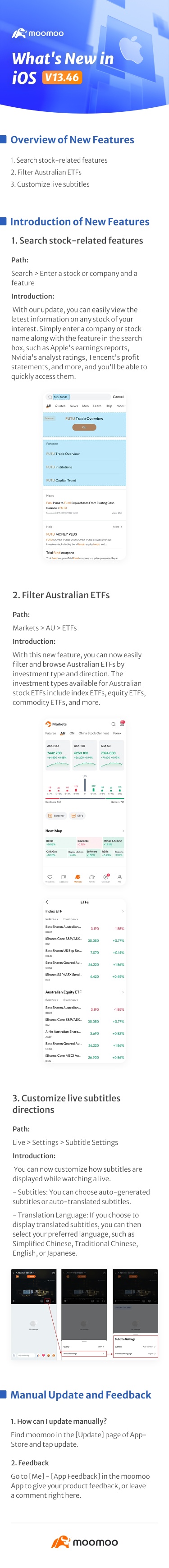 What's New: Stock-related features searching, AU ETFs filter, and live subtitles customization available in iOS v13.46