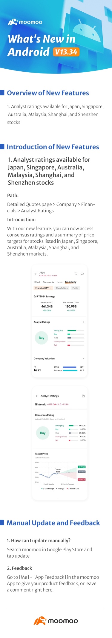 What's New: Analyst ratings available for Japan, Singapore, Australia, etc. in Android v13.34