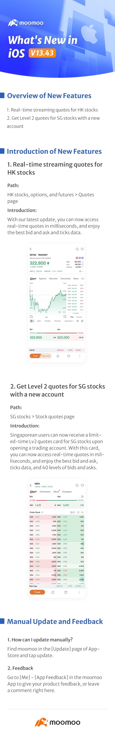 What's New: Real-time streaming quotes for HK stocks and Level 2 quotes for SG stocks in iOS v13.43