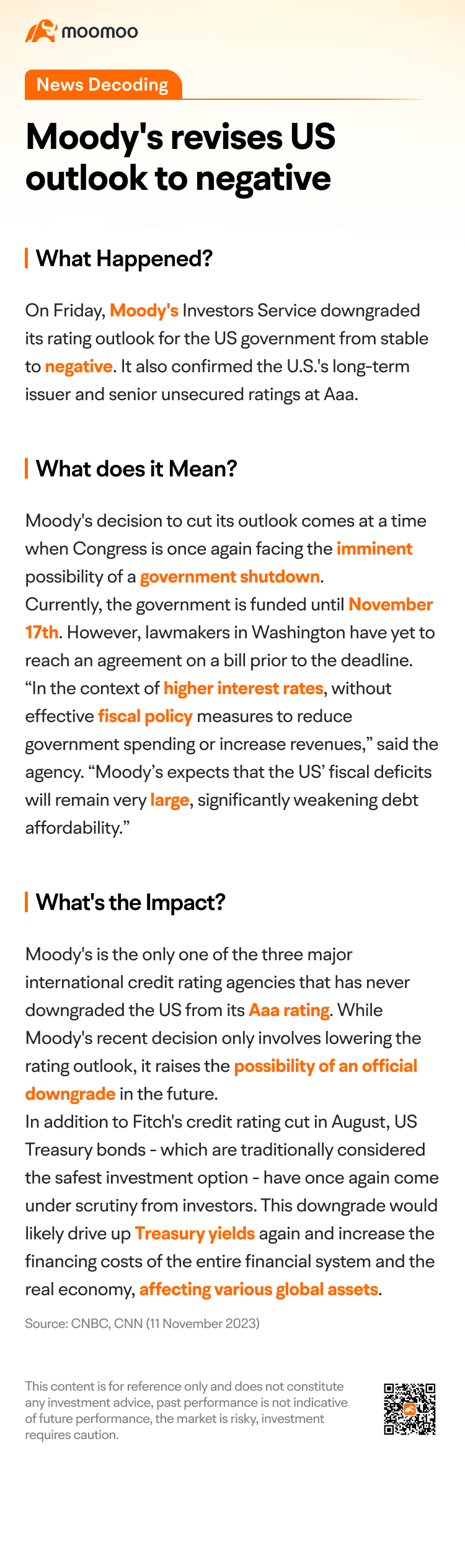Moody's revises US outlook to negative