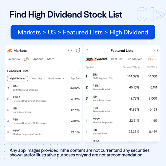 Explore moomoo feature: Looking for high dividend stocks? Try high dividend list
