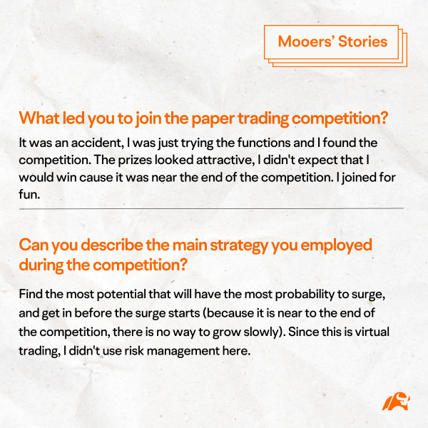 Mooers' Stories  | From accidental entry to victory, unveiling @Jcheng01's Paper Trading Competition journey