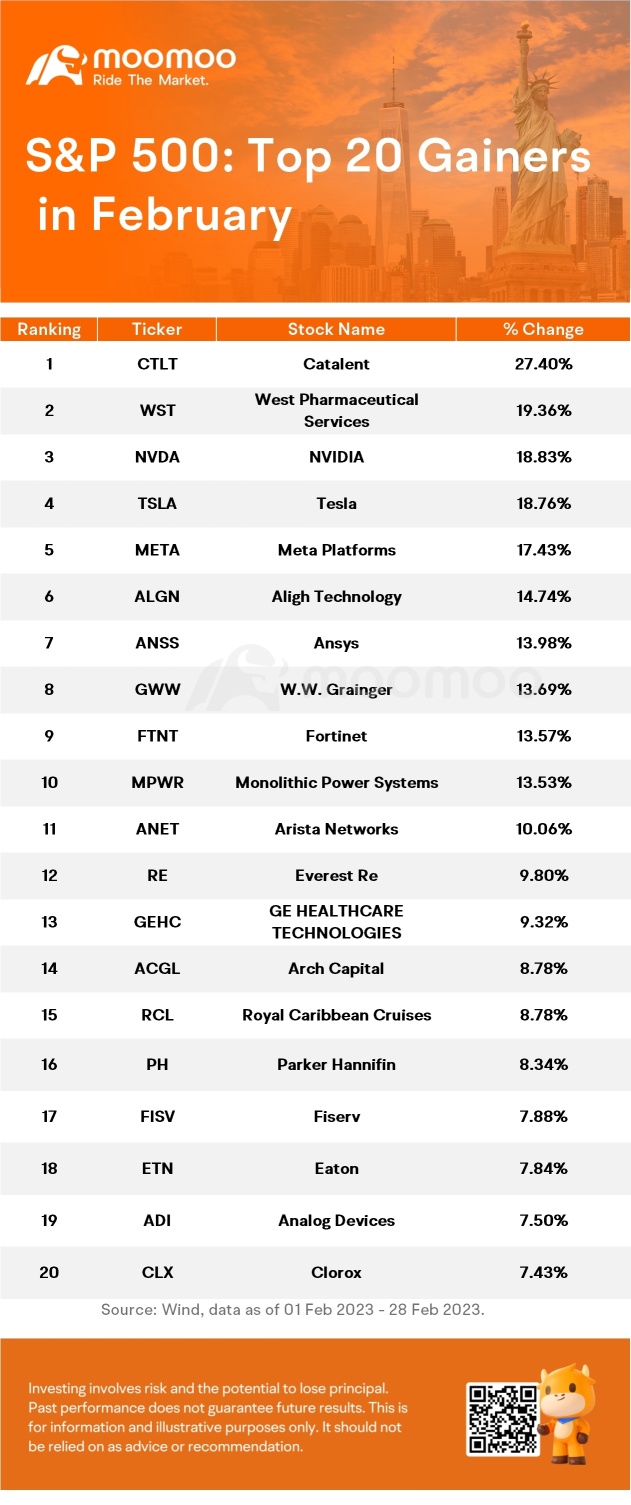 英維達，特斯拉 2 月上漲 18%！標普 500 指數上升的 20 大股有哪些？