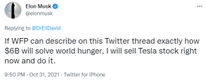 最好的推特 | 埃隆·馬斯克希望證明 6 億美元可以解決世界飢餓問題