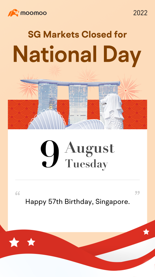 [SG市場閉鎖通知]シンガポール国民の日のため、火曜日8月9日に株式市場は休みになります。