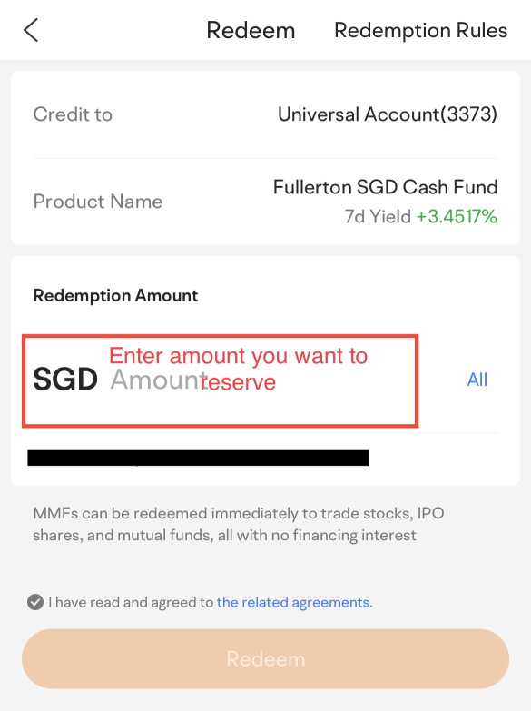 我所做的就是在Universal賬户中預留現金，而不是被困在Fullerton SGD Cash Fund中。