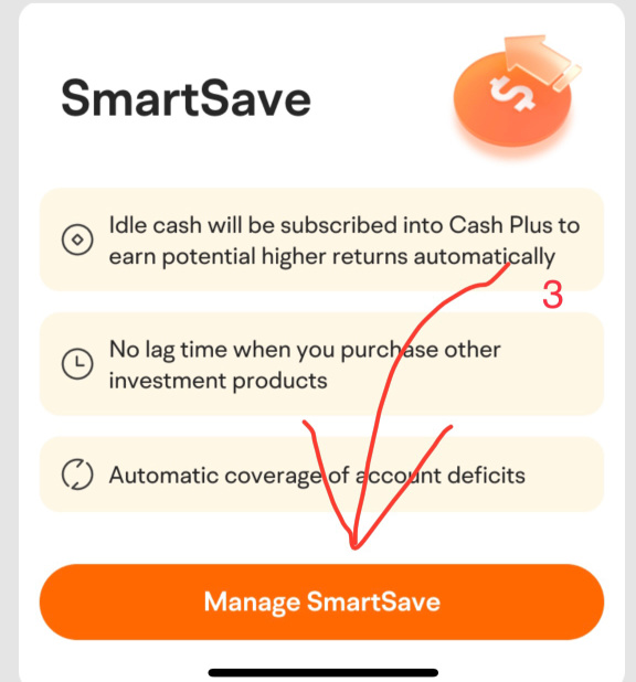 「SmartSave」を一時停止して、ファンド/株式を買うために予定したお金がキャッシュファンドに自動的に再投資されないようにします（キャッシュファンドを一部売却/償還した後）。