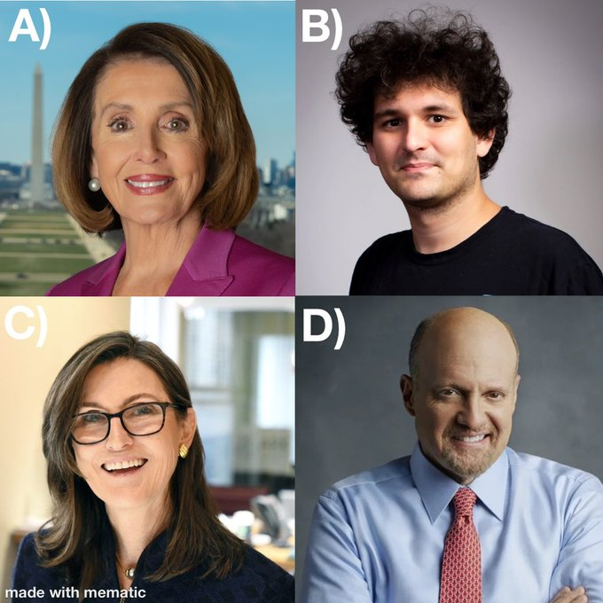 [Nose Pick][Nose Pick]You have to choose one to manage your portfolio, who are you going with? ( I choose all 4 and specialize — Pelosi to manage portfolio. SBF...