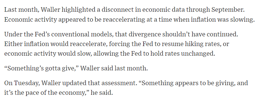 Fed governor Chris Waller on rate cuts: "If you see this [lower] inflation continuing for several more months, I don't know how long that might be—3 months? 4 m...