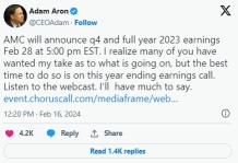 AMC 首席執行官 Adam Aron 指出，他將對即將到來的收益網絡廣播有「很多話要說」。