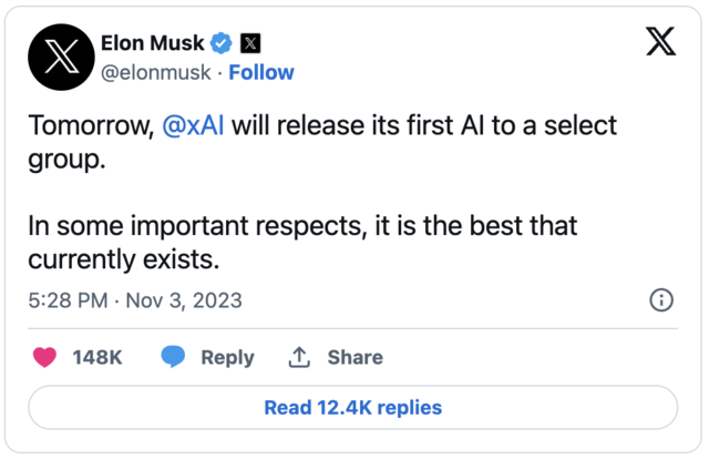 Elon Muskは、チャットGPTに対抗するために新しい人工知能チャットボット「Grok」をリリースしました