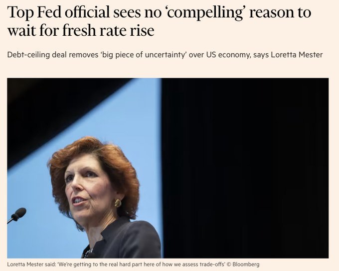 There is no compelling reason to pause interest rates hikes says Loretta Mester, Cleveland Fed President. $SPDR S&P 500 ETF (SPY.US)$$Invesco QQQ Trust (QQQ.US)...