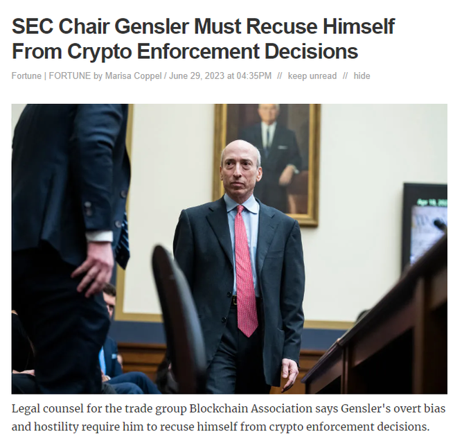 Lawyers representing the Blockchain Association argue that SEC Chair Gary Gensler must recuse himself from future crypto enforcement decisions due to his bias a...