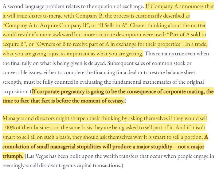 1982 Berkshire Letter is a master class in understanding the issuance of equity.  Feels so stupid to not read it until now, but better late than never. $Berkshi...