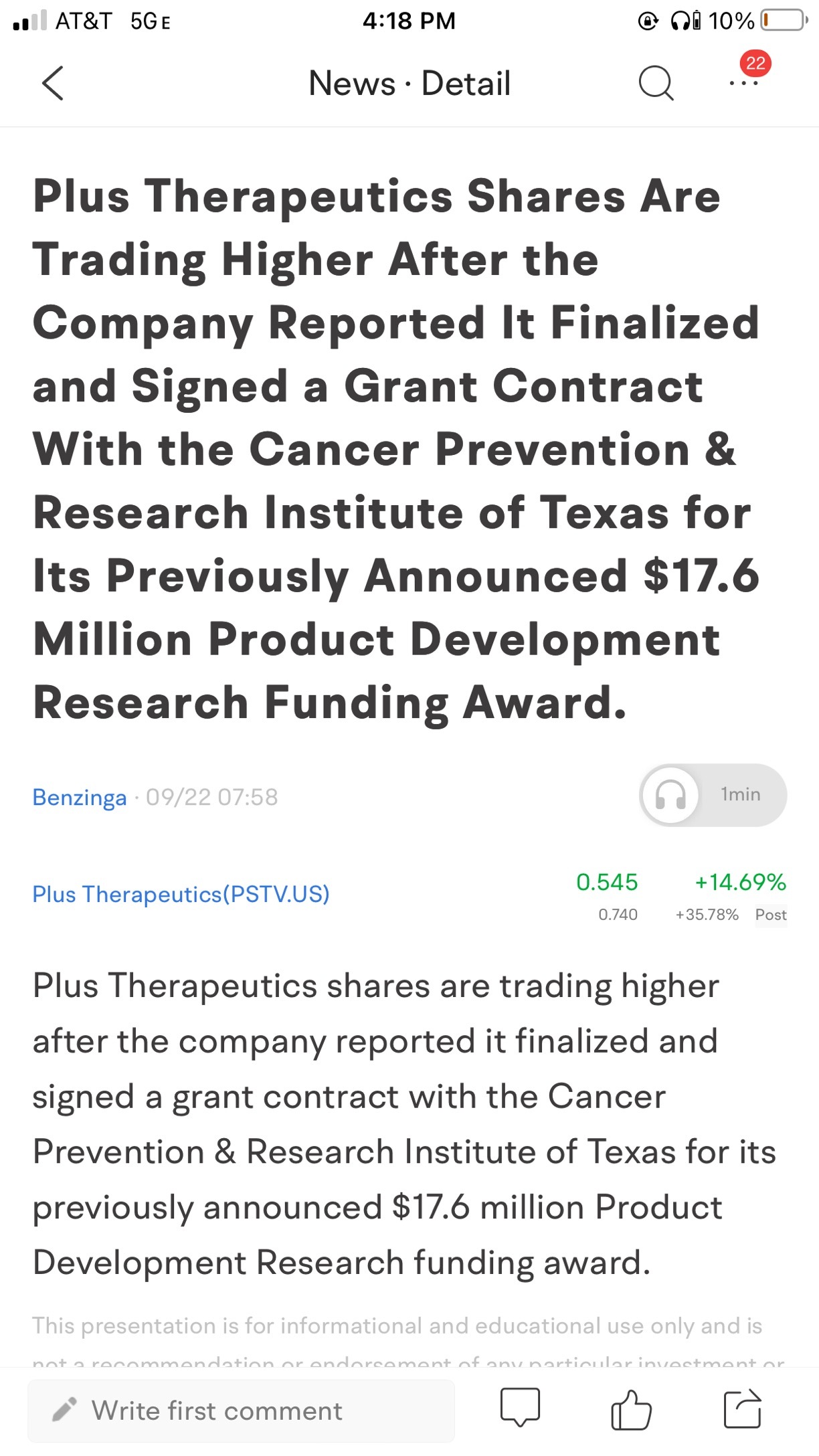 $Plus Therapeutics (PSTV.US)$