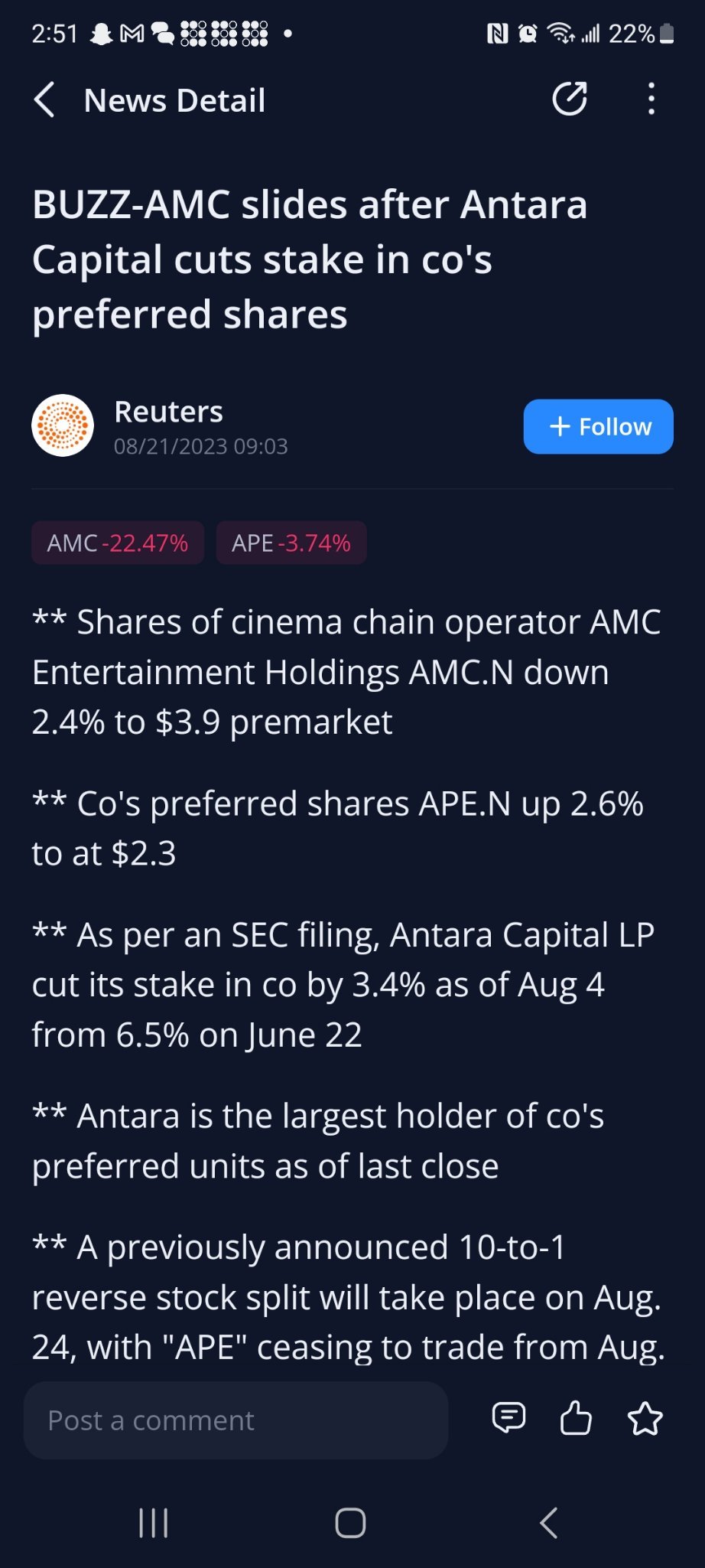 😂😂 但是 Antara 持的是猿不是 amc 🤔🤔