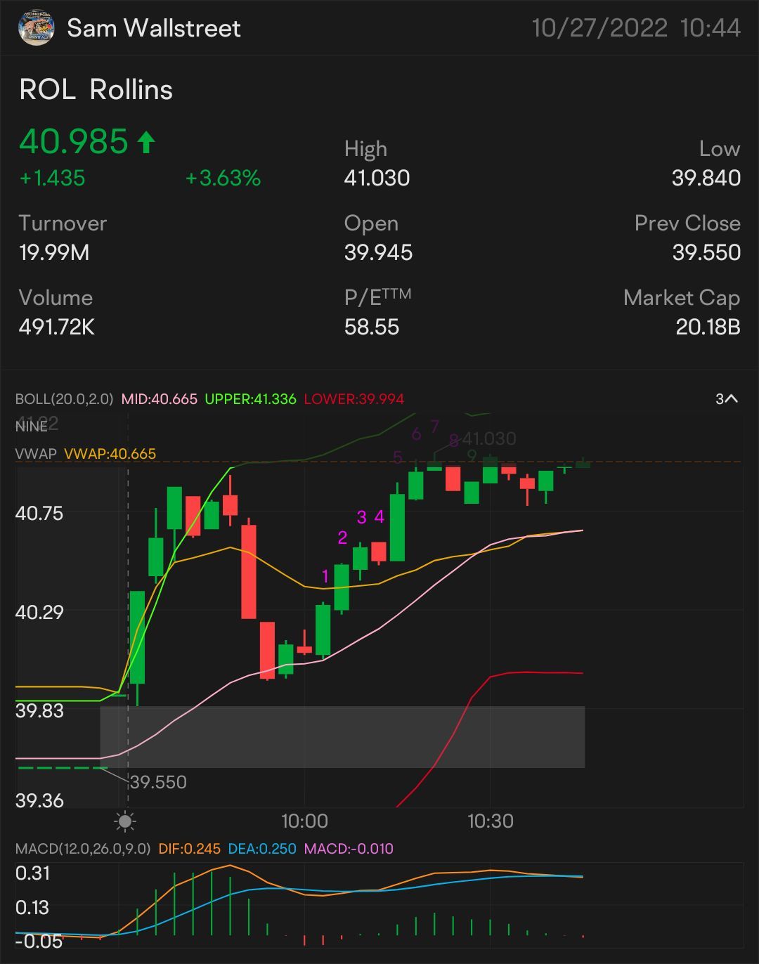 QUICK SCALP 41 $ROL — STOCK & OPTION PLAY ON THE WATCH: $41.05 🥇 SIGNED OF MORE UPTREND: $41.27 NEED IT TO BREAK OVER: $41.37 key indicator for MORE uptrend $4...