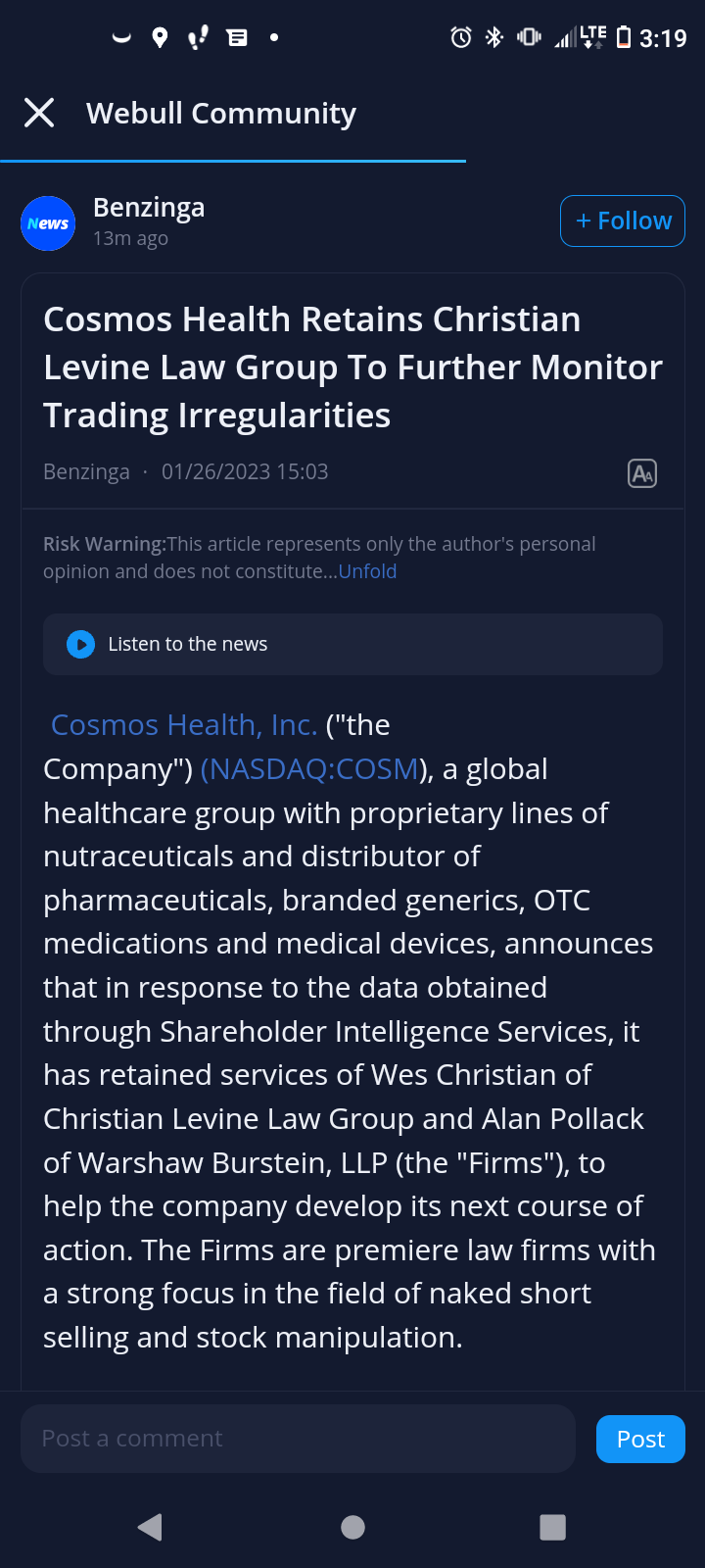 $Cosmos Health (COSM.US)$ another one bites the dust 👀💪  $Genius Group (GNS.US)$  $Helbiz (HLBZ.US)$$Cryptyde (TYDE.US)$$Meta Materials (MMAT.US)$