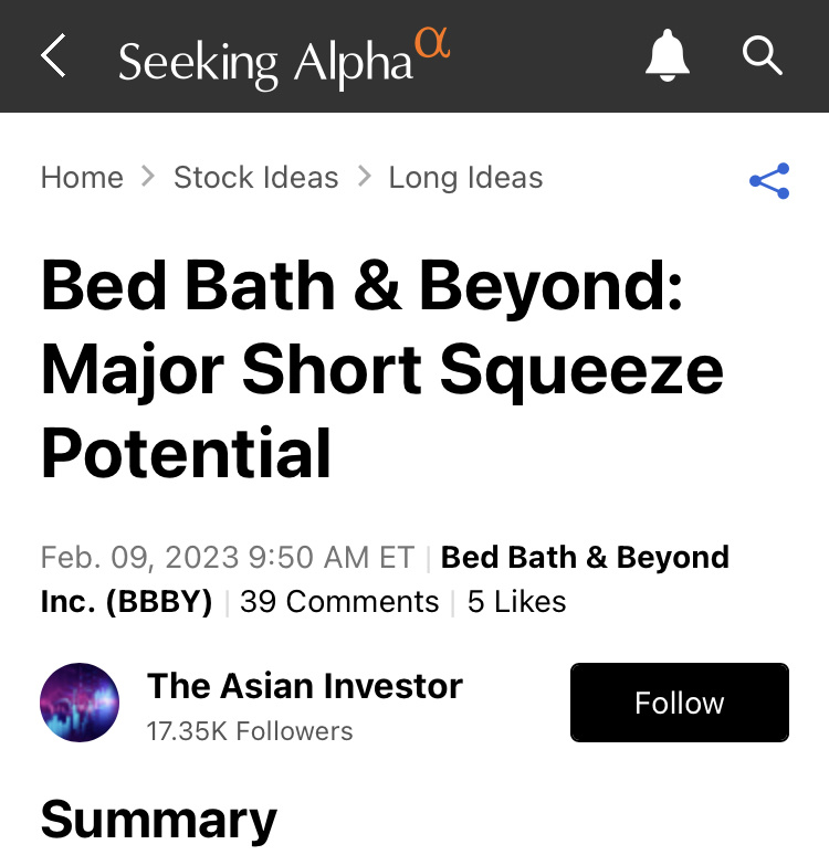 $Bed Bath & Beyond Inc (BBBY.US)$ nice seeking alpha article