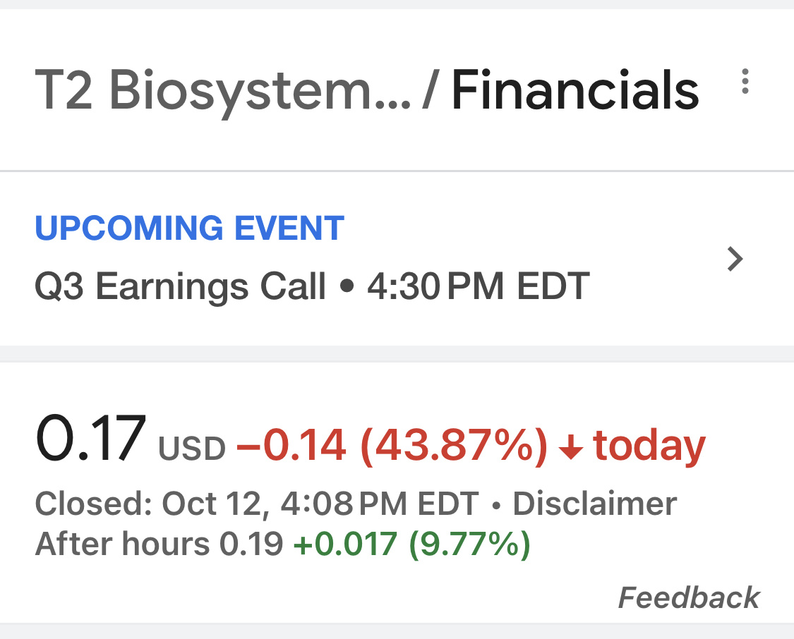 $T2 Biosystems (TTOO.US)$ 4:30 can’t get here soon enough!!!