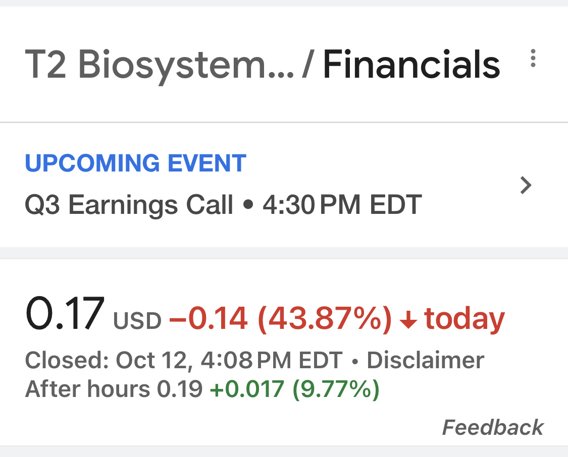 $T2 Biosystems (TTOO.US)$  4:30 can’t get here soon enough!!!