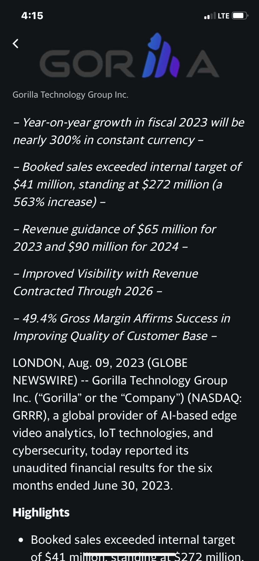 $Gorilla Technology (GRRR.US)$