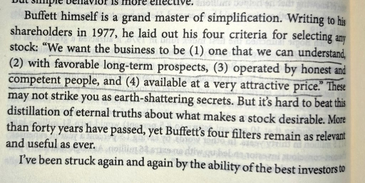 Warren Buffett's criteria for selecting stocks