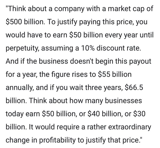 バフェット：「時価総額500億ドルを考えてみてください。この価格を正当化するには、永遠に10％の割引率を仮定して、毎年50億ドルを稼ぎ続けなければなりません。」 $バフェット氏保有銘柄 (LIST2999.US)$$バークシャー・ハサウェイ (BRK.A.US)$$バークシャー・ハサウェイ クラスB (BRK.B.US...