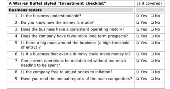 バフェットの投資チェックリスト:
