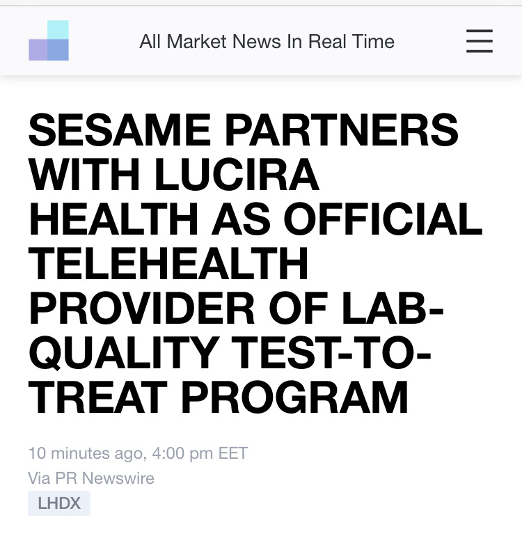 $Lucira Health (LHDX.US)$ Another partnership!!!